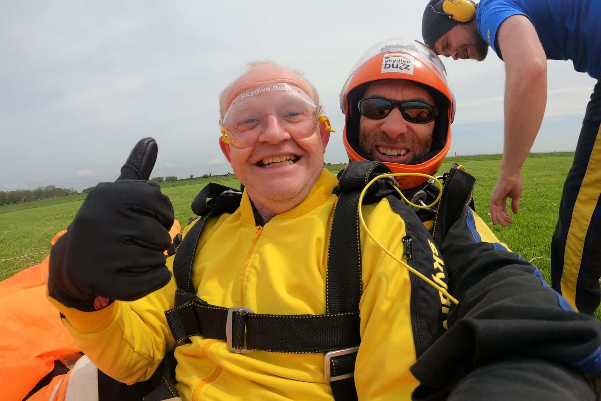 David Stoneman ticks off a skydive on his late wife Gail’s bucket list