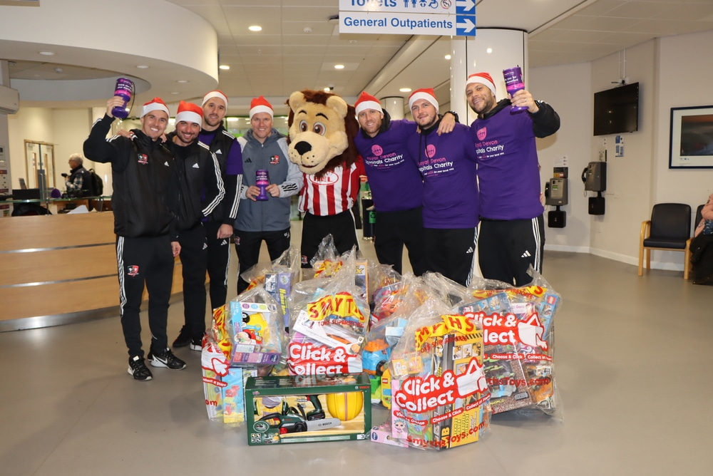 Exeter City footballers visit the Royal Devon & Exeter Hospital to drop of Christmas gifts for young patients. Picture: Royal Devon Hospitals Charity