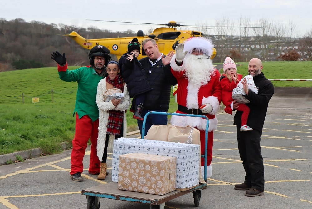 Santa swoops into North Devon District Hospital in a Sea King helicopter