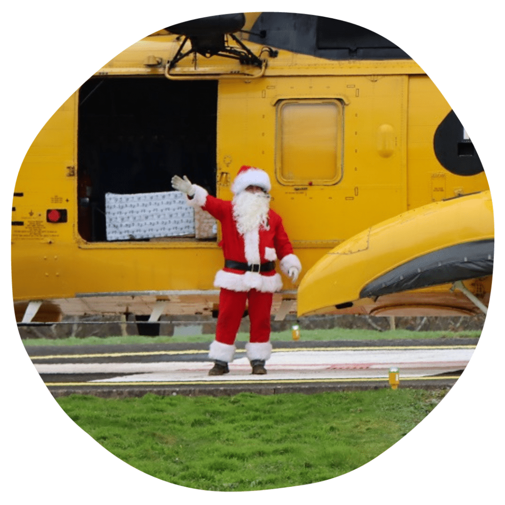 Santa swoops into North Devon District Hospital in a Sea King helicopter