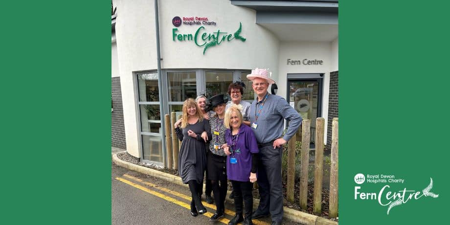 Fern Centre manager Tara Jones and staff and volunteers with some of the items donated for the centre’s wedding sale event on April 11.