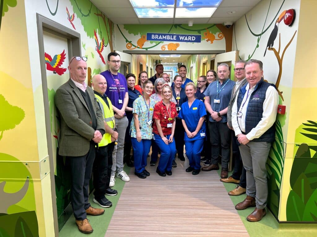Staff and contractors celebrate the opening of the new-look Bramble children’s ward at the RD&E.