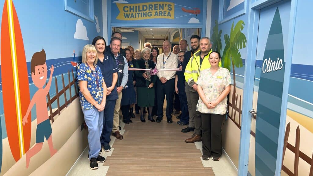 Angela Gallagher Memorial Fund trustees, hospital staff and contractors from Arque and Nevada Construction officially open the new children’s outpatients department at the RD&E Hospital.