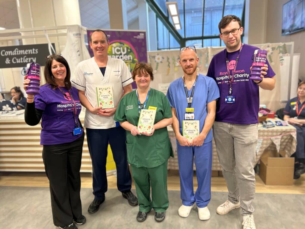 Cook book co-creator Louise Dalton, ICU Garden Project Lead Andrew Lockwood and Royal Devon Hospitals Charity’s Tom Darby-Clark and Debbie Allen are pictured at the launch of the new cook book.